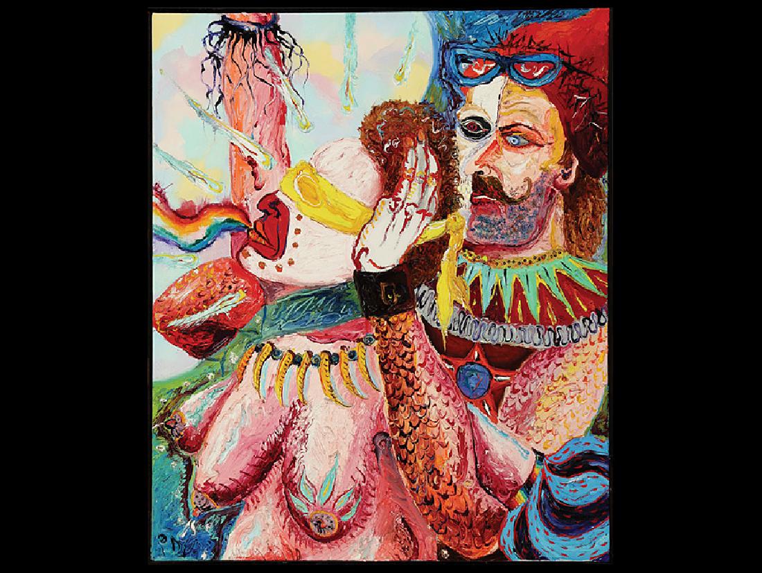 Peter Dean (German/American, 1934-1993): Peter Dean (German/American, 1934-1993, act. New Orleans, 1970-1991), "No Evil", 1975, oil and mixed media on canvas, signed lower left, signed, titled, dated and inscribed "N.Y.C." en verso, 36 in. x