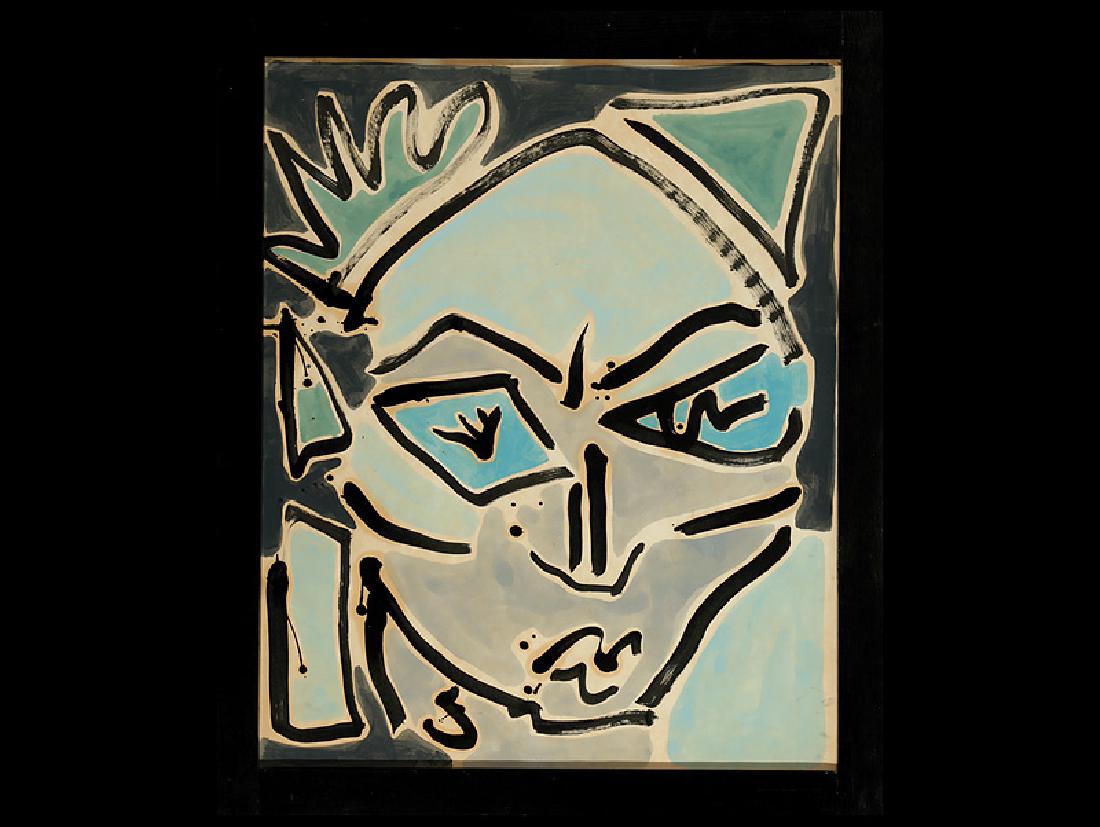 Leonard Hillsdale (American, 20th c.): Leonard Hillsdale (American, 20th c.), "Portrait of a Man (abstract pencil drawing en verso)", watercolor on paper, unsigned, 36 in. x 29 1/2 in., framed. Provenance: Collection of Michael Brown and L