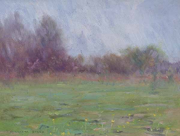 William Posey Silva (American/Tennesse: William Posey Silva (American/Tennessee, 1859-1948) , "Spring in Austin", oil on canvasboard, signed lower left, artist label en verso, 9 in. x 12 in., attractively framed. Note: In the background of