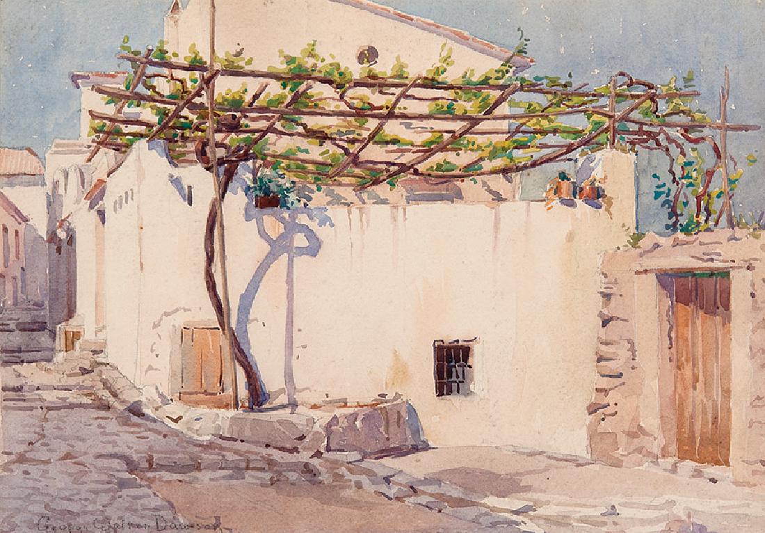 George Walter Dawson (American, 1870-1938): George Walter Dawson (American, 1870-1938), "Spanish Dwelling", watercolor on paper, signed lower left, sight 9 3/4 in. x 14 in., framed. Provenance: Estate of Faith K. Tiberio, St. Augustine, FL