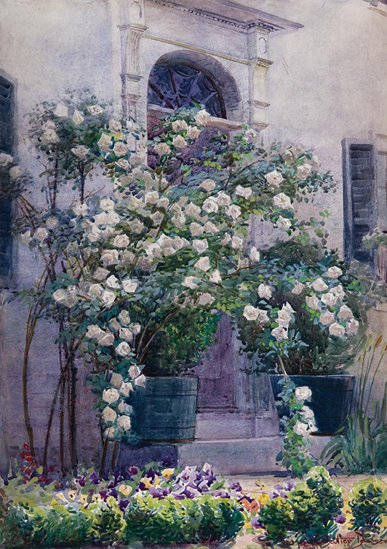 George Walter Dawson (American, 1870-1938): George Walter Dawson (American, 1870-1938), "Climbing Roses", watercolor on paper, signed lower right, sight 22 in. x 15 1/2 in., framed. Provenance: Estate of Faith K. Tiberio, St. Augustine, FL