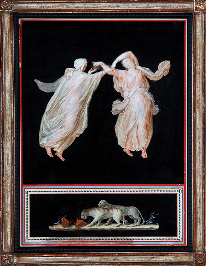 Attributed to Michelangelo Maestri (Italian 1779): Attributed to Michelangelo Maestri (Italian, 1779-1812), "Dancing Muses", gouache on paper, unsigned, sight 16 1/4 in. x 12 in., framed