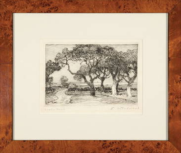 Ellsworth Woodward (American/New Orleans): Ellsworth Woodward (American/New Orleans, 1861-1939), "French Quarter" and "Apple Trees", 2 drypoint etchings, each signed in plate lower right and one pencil-signed and titled lower margin, 5 3/4 in.