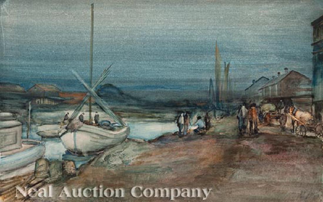 George Overbury "Pop" Hart (American/Illinois): George Overbury "Pop" Hart (American/Illinois, 1868-1933), "A Cold Morning, Bayou St. John, New Orleans", 1918, watercolor and graphite on paper, signed, dated and inscribed lower right, titled lower 