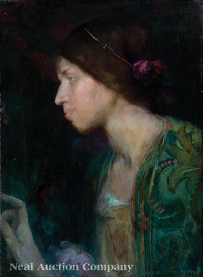 Clara Weaver Parrish (American/Alabama 1861-1925): Clara Weaver Parrish (American/Alabama, 1861-1925), "Profile of a Woman, possibly Anne Goldthwaite", oil on canvas laid down, signed lower right, 19 in. x 14 in., framed. Note: After studying at the A