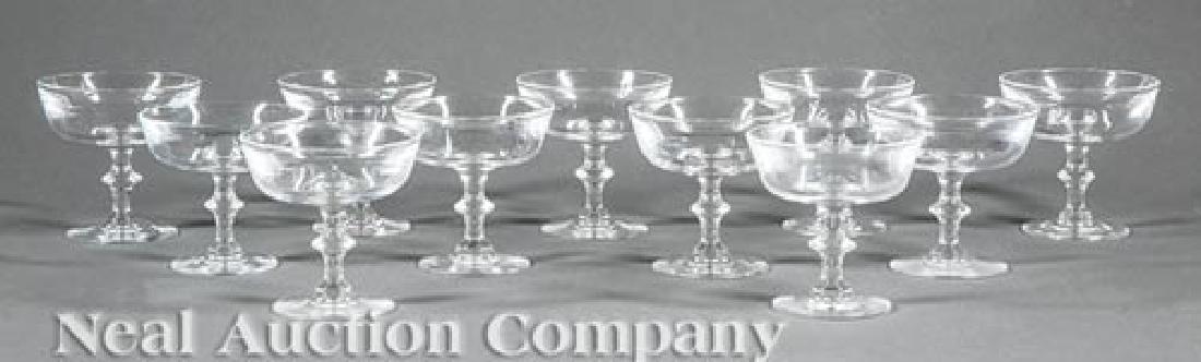 Eleven Steuben Champagne/Sherbet Coupes: Eleven Steuben Champagne/Sherbet Coupes, h. 3 1/8 in., with original fitted box marked "MARSHALL FIELD & COMPANY/ Steuben/ glass room"