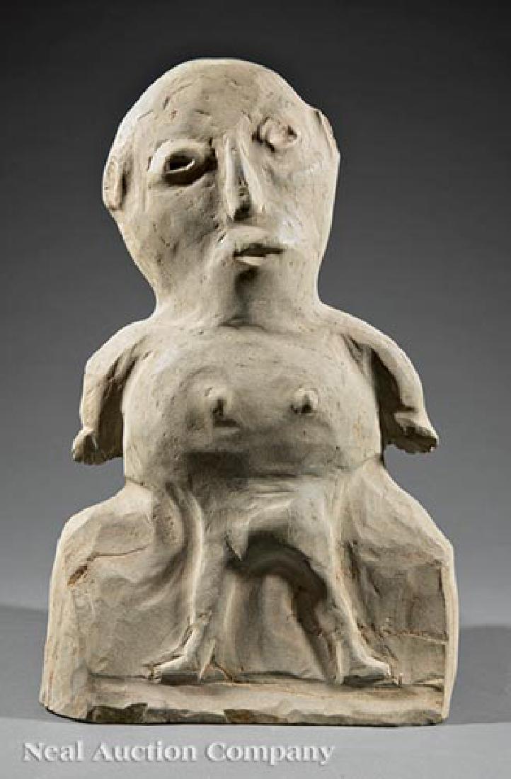 Raymond Coins (American/NC, 1904-1998): Raymond Coins (American/North Carolina, 1904-1998), "Angel", carved stone, signature incised on reverse, h. 23 1/2 in.. Provenance: Gilley's Gallery, Baton Rouge, LA; Finley Collection. Exh.: "Soul Pr