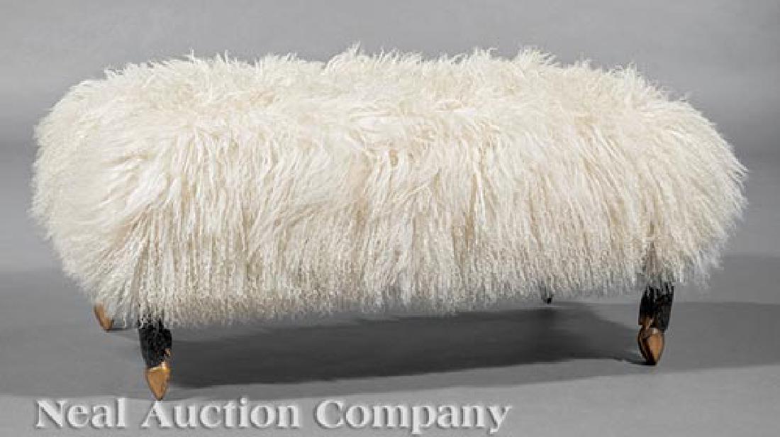 Carved, Painted Wood & Mongolian Goat Hair Bench: Contemporary Carved, Painted Wood and Mongolian Goat Hair Bench, 20th c., realistically carved "goat" legs, h. 17 in., w. 39 in., d. 24 in. Ill.: Read, Mimi. "A Historic Greek Revival Residence in New