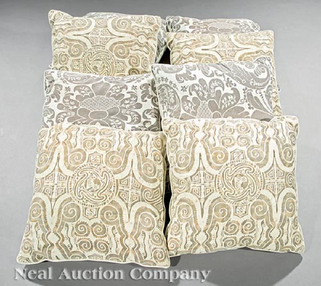 Set of Eight Fortuny Throw Pillows: Set of Eight Fortuny Throw Pillows, 21st c., 17 in. x 17 in. Ill.: Read, Mimi. "A Historic Greek Revival Residence in New Orleans Is Refreshed to Embody a Sleek and Sophisticated Space." Architectural