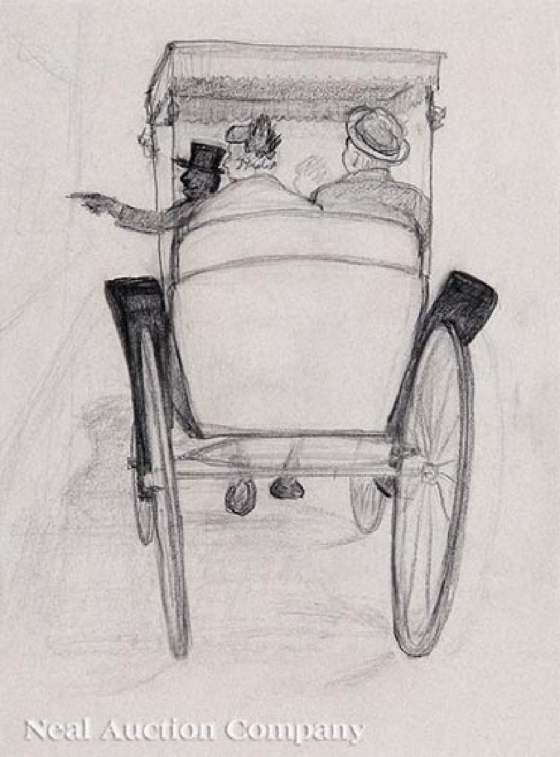 Leo Meissner (American/Michigan, 1895-1977): Leo Meissner (American/Michigan, 1895-1977), "Carriage Ride", graphite on paper, artist stamp and inventory number en verso, 7 1/2 in. x 13 in., framed; together with Stephen Parrish (American/Pennsyl