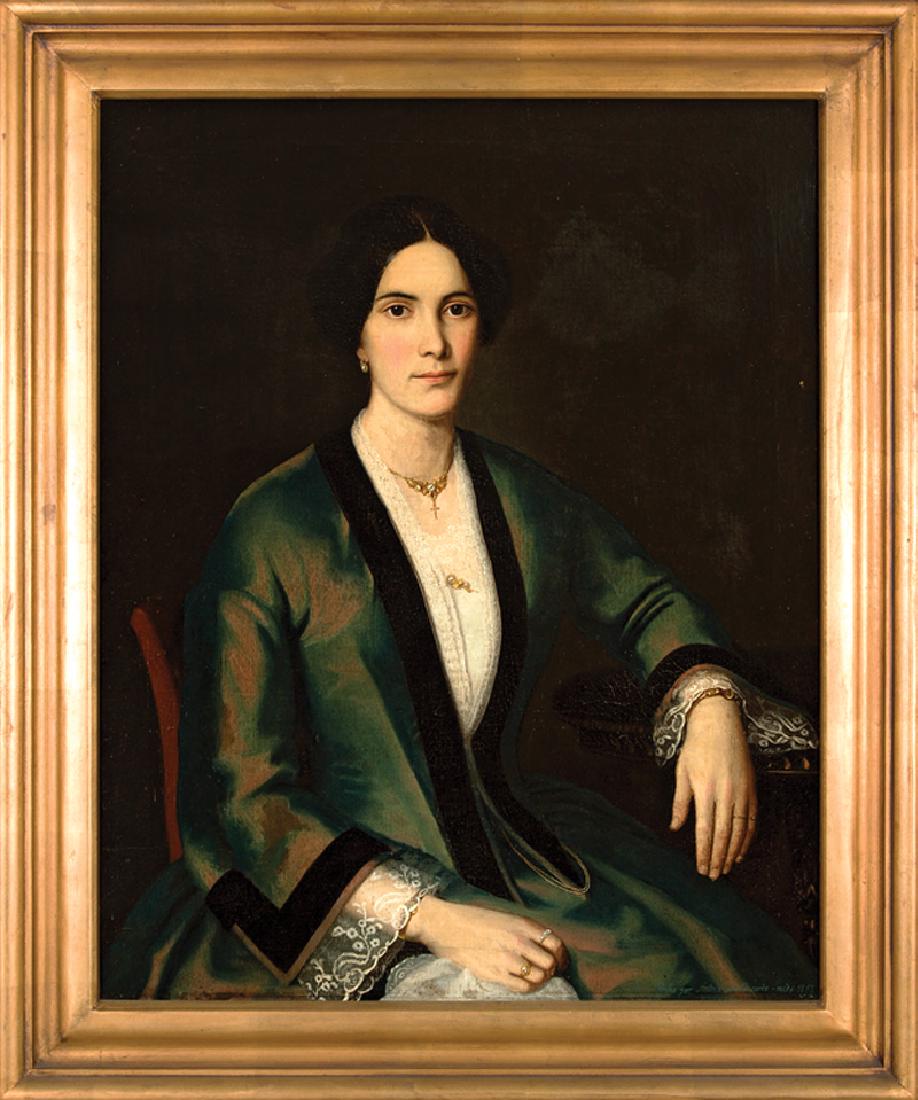 Antonio Marti (Spanish/New Orleans, b. 1813): Antonio Marti (Spanish/New Orleans, b. 1813), "Portrait of Mme. Felix Grima, neé Marie Sophie Adelaide Montegut (1811-1876)", 1852, oil on canvas, signed and inscribed "Hecho por Antonio Marti sordo-