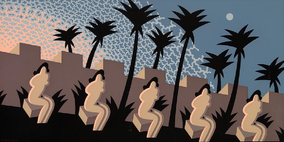 Robert Gordy (American/New Orleans, 1933-1986): Robert Gordy (American/New Orleans, 1933-1986), "Wall (5 Figures)", color screen print, signed and numbered "38/75" lower left, initialed en verso, 24 3/4 in. x 48 1/4 in., framed