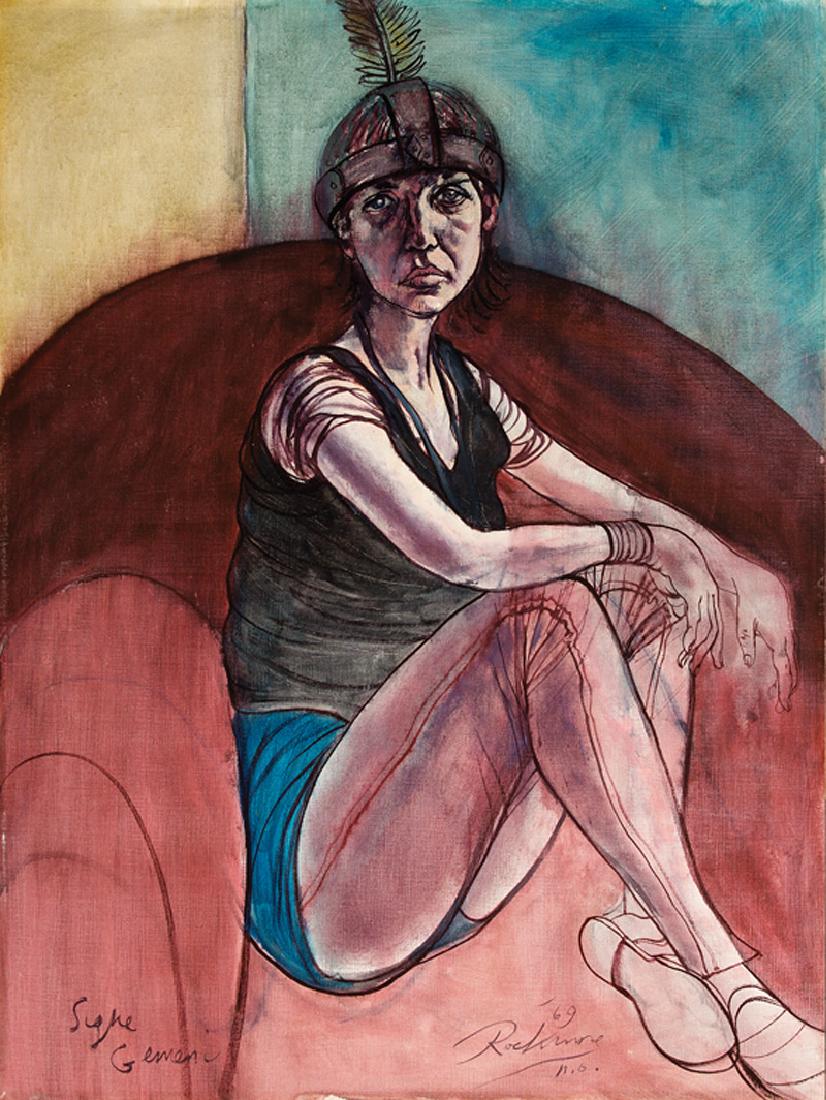 Noel Rockmore (American/New Orleans, 1928-1995): Noel Rockmore (American/New Orleans, 1928-1995), "Signe Gemeni", 1969, oil on canvas, signed and dated lower center, titled lower left, 40 in. x 30 in., unframed. Provenance: Collection of E. Larry Bo