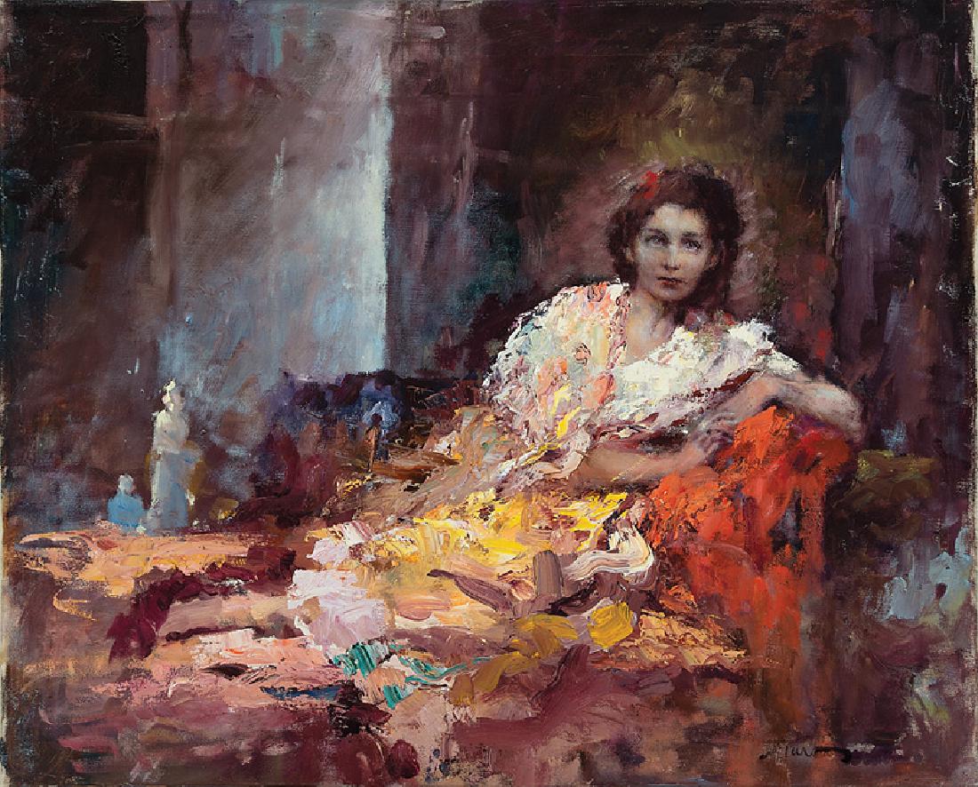 Arnold E. Turtle (British/New Orleans, 1892-1954): Arnold E. Turtle (British/New Orleans, 1892-1954), "Reclining Woman", oil on canvas, signed lower right, 24 in. x 30 in., unframed. Provenance: Descended in the family of the artist