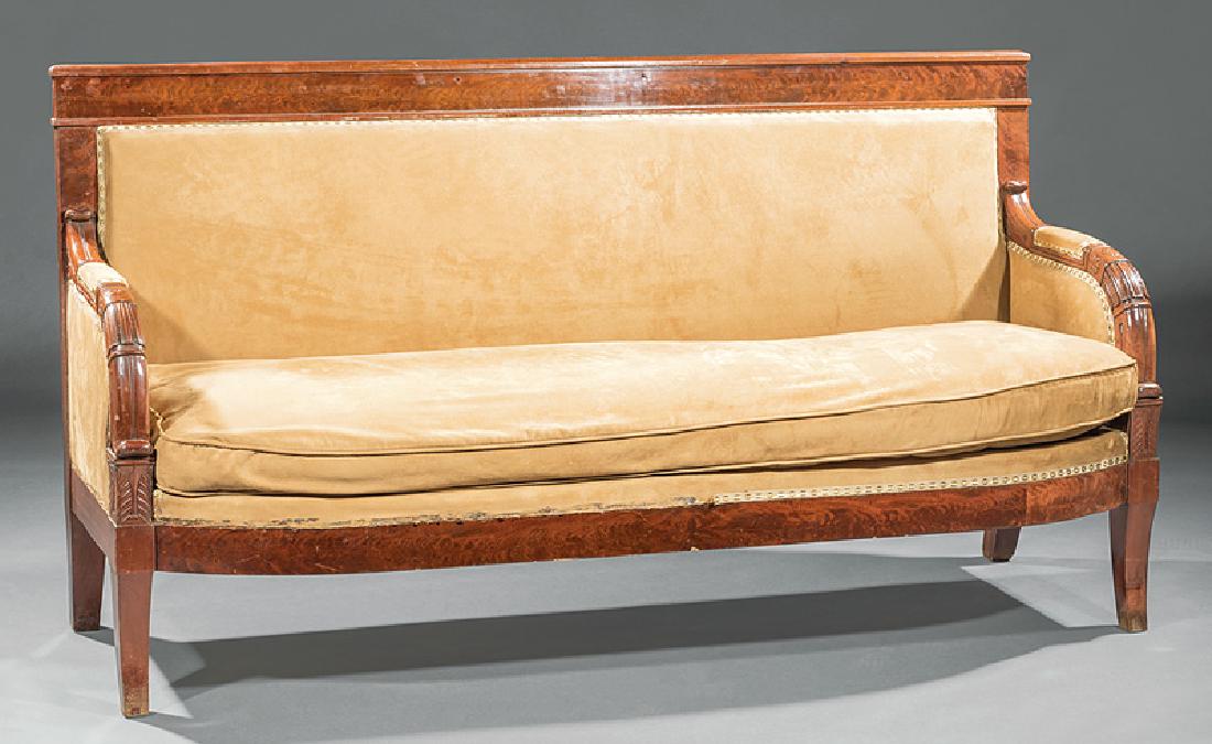 Louis Philippe Carved Mahogany Settee: Louis Philippe Carved Mahogany Settee, 19th c., molded seat rail, padded back and seat, lappet carved arms, flared legs, h. 38 1/2 in., w. 72 1/2 in., d. 24 in. Provenance: Bremermann Designs, 3943 Ma