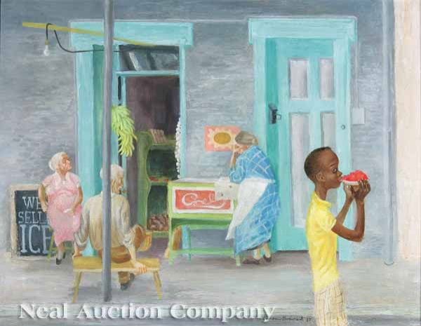 Aaron Bohrod, "Side Walk, New Orleans": Aaron Bohrod (American, 1907-1992) , "Side Walk, New Orleans", oil on masonite, signed and dated "1937" lower right, 20 in. x 26 in., in a period frame * NO RETURNS ARE ACCEPTED ON THE BASIS OF CONDIT