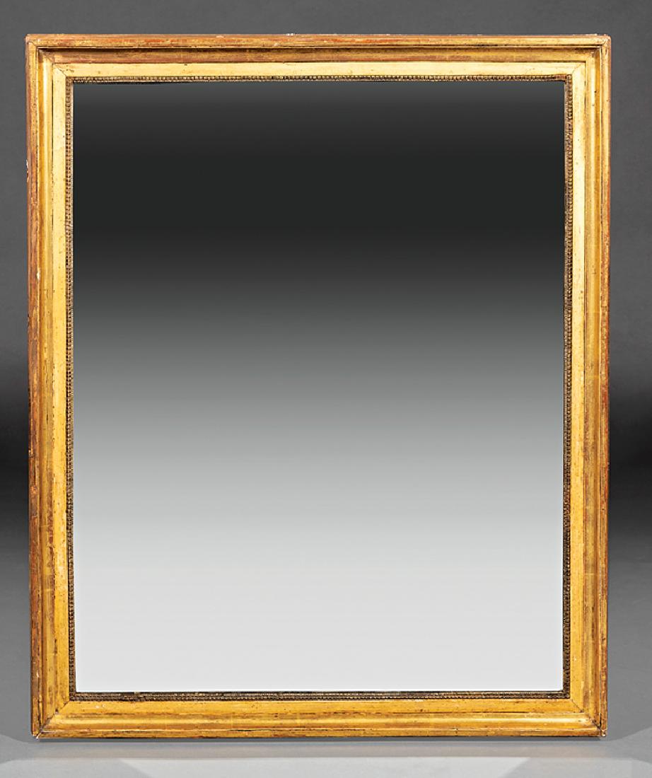 French Giltwood Mirror: Antique French Giltwood Mirror, 19th c., molded frame, beaded inner border, h. 36 in., w. 29 1/2 in