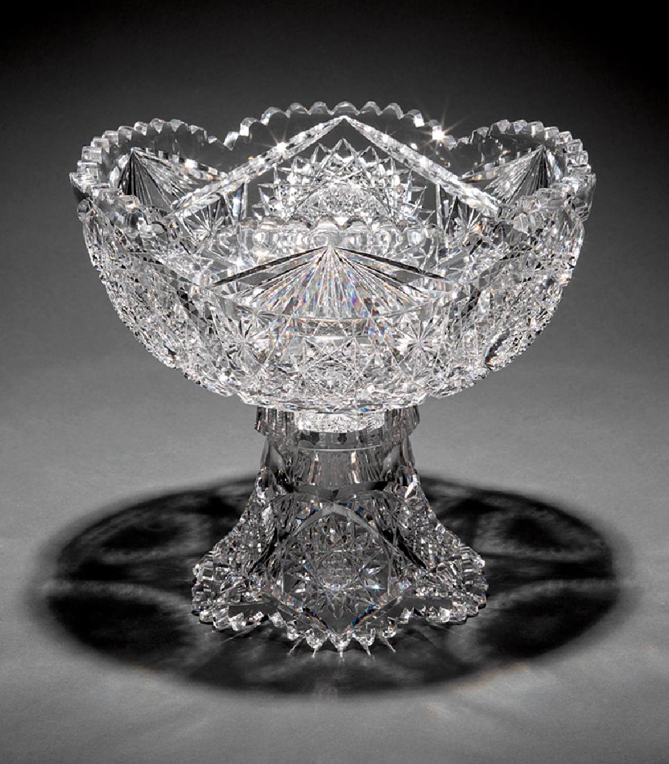 American Brilliant Cut Glass Punch Bowl on Stand