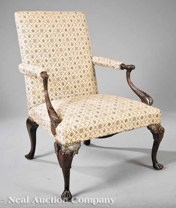 Chippendale-Style Carved Mahogany Library Chair