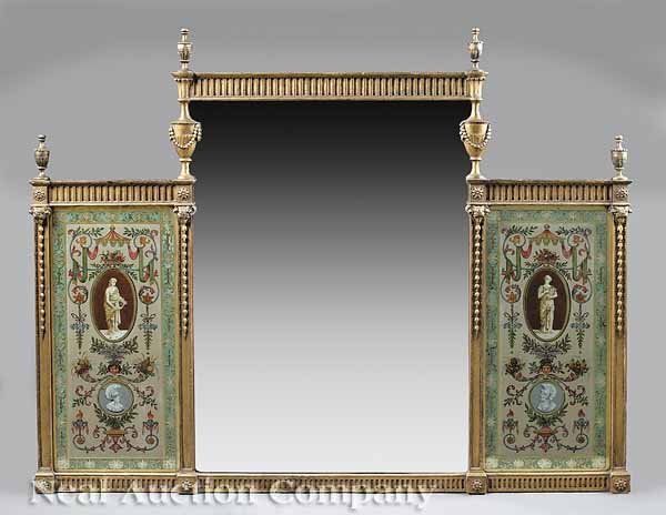 Carved Giltwood, Eglomise Overmantel Mirror