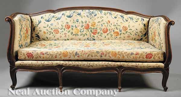 Antique Louis XV-Style Carved Walnut Canape