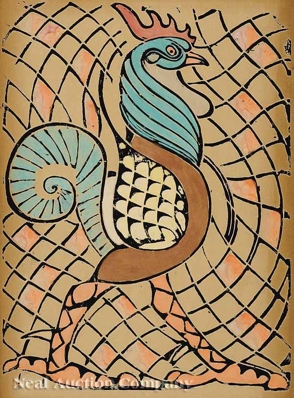 0349 Walter Inglis Anderson, handcolored linocut