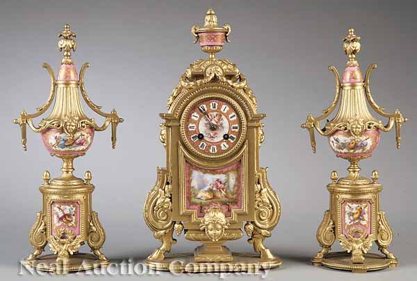 Porcelain and Gilt Bronze Mantel Garniture