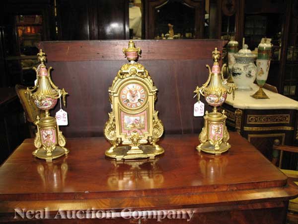Porcelain and Gilt Bronze Mantel Garniture - 9