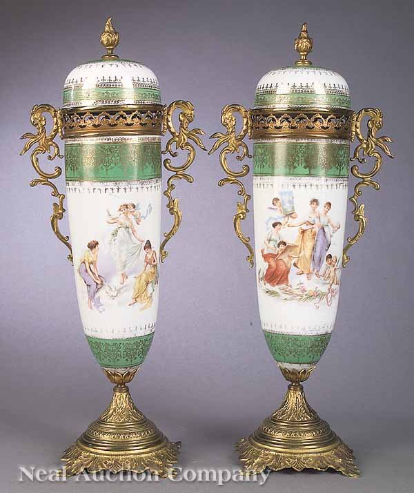 French Porcelain and Gilt Bronze Covered Vases