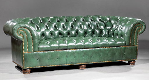 Vintage Green Leather Chesterfield Sofa