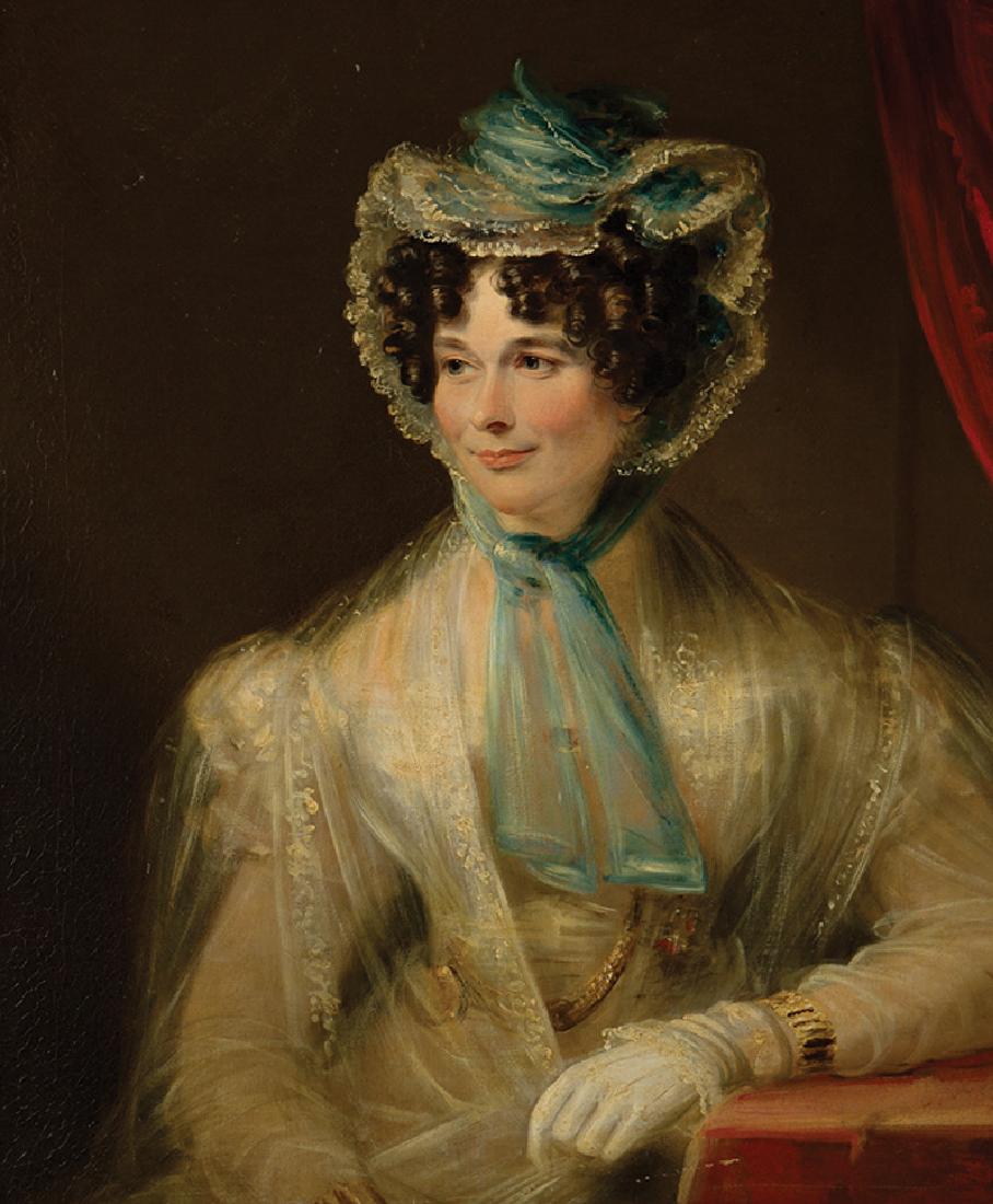 British School, mid-19th c: British School, mid-19th c., "Portrait of a Lady", oil on canvas, unsigned, "T. Brown" canvas stamp en verso, 30 in. x 25 1/4 in., framed. Provenance: Estate of Gordon and Vera Noakes, Detroit, MI