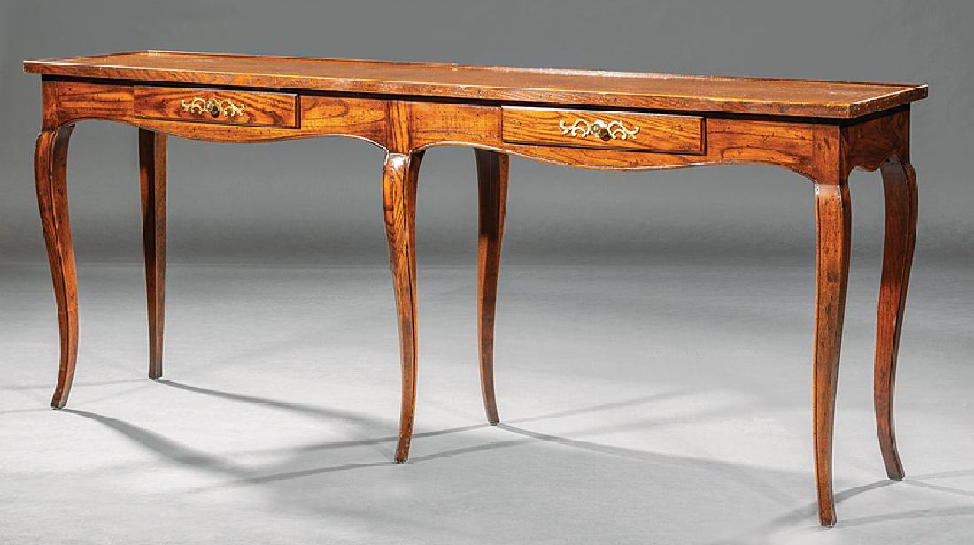 French Provincial-Style Oak Huntboard: French Provincial-Style Oak Huntboard, 20th c., Henredon, two drawers, serpentine apron, cabriole legs, h. 29 1/2 in., w. 72 in., d. 16 1/4 in. Provenance: Williamson-LeBlanc Collection, Cornstalk Fen