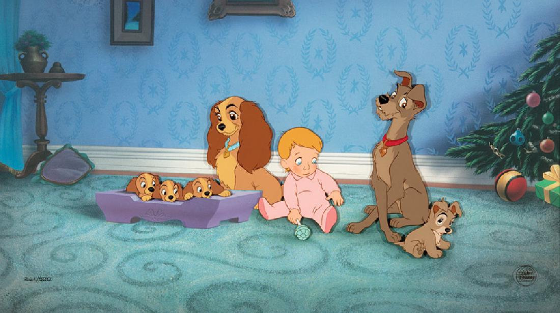 Walt Disney Lady, Tramp, Jim Jr. & Puppies Cel (1 of 1)