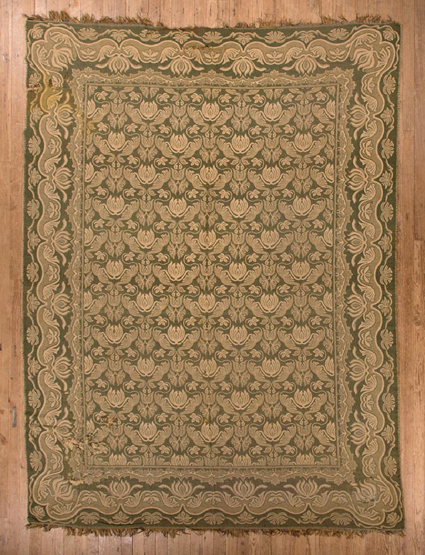 American Wool Rug: American Wool Rug, mid-19th c., green ground, allover floral design, 8 ft. 11 in. x 12 ft. Provenance: Property of the Mobile Museum of Art, Mobile, AL; Sold to Benefit their Collections, Care and Acq