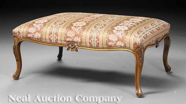 Large Louis XV-Style Carved Walnut Bench