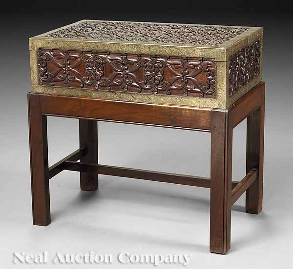 Anglo-Colonial Carved Oak Lap Desk on Stand