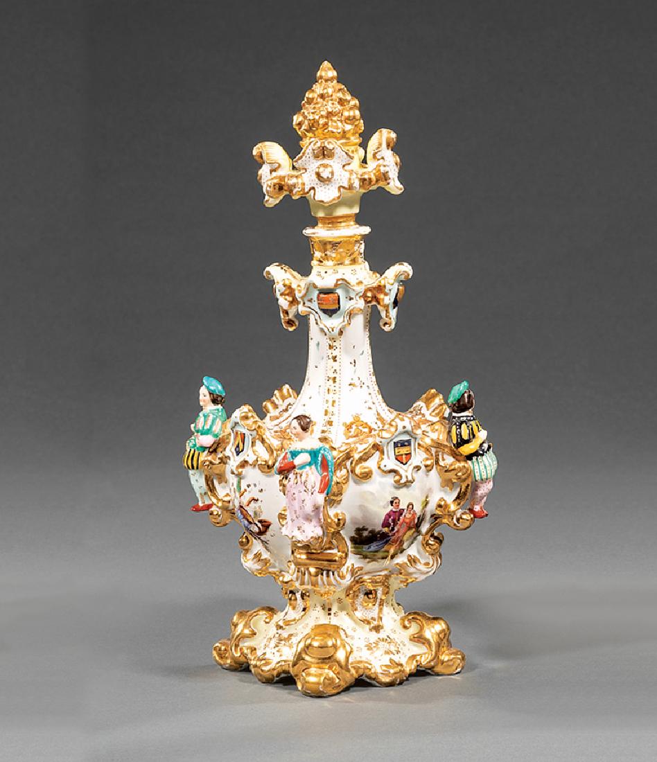 Jacob Petit Paris Porcelain Scent Bottle: Jacob Petit Paris Porcelain Armorial Decorated Scent Bottle, 19th c., marked "JP" in underglaze blue and with incised marks, h. 11 1/4 in. Note: Small loss