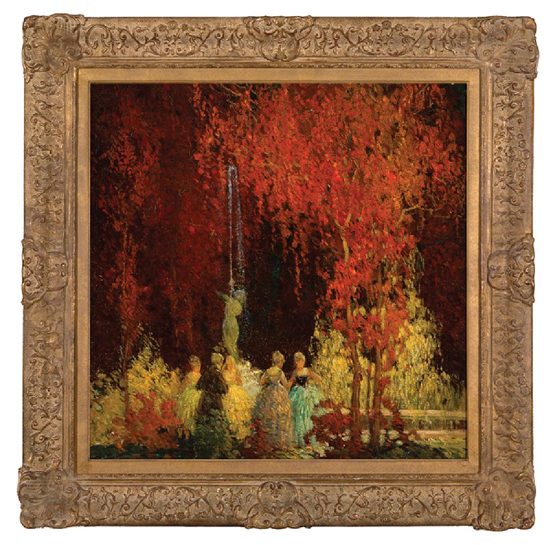 Frederick Milton Grant (American, 1886-1959): Frederick Milton Grant (American, 1886-1959), "The Enchanted Garden", oil on masonite, signed lower right, titled on label en verso, 30 in. x 30 in., framed. Provenance: Windham Collection, Oxford, MS