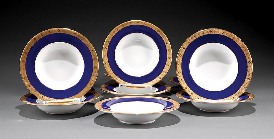 Eleven Antique Minton Porcelain Bowls: Eleven Antique Minton Porcelain Bowls, gilt and cobalt blue bands, retailed by J.E. Caldwell & Co., dia. 7 3/4 in IMPORTANT: All purchases must be removed from our premises within 10 days of the aucti