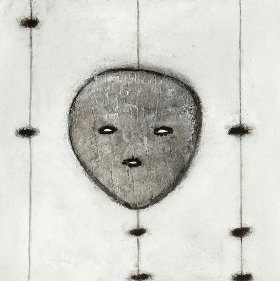 Lucy Maki (American/New Mexico, b. 1955): Lucy Maki (American/New Mexico, b. 1955), "Mask", 1992, mixed media on paper, pencil-signed and dated lower right, titled lower left, 22 in. x 15 in., framed. Provenance: Texas Hill Country Ranch; Lin