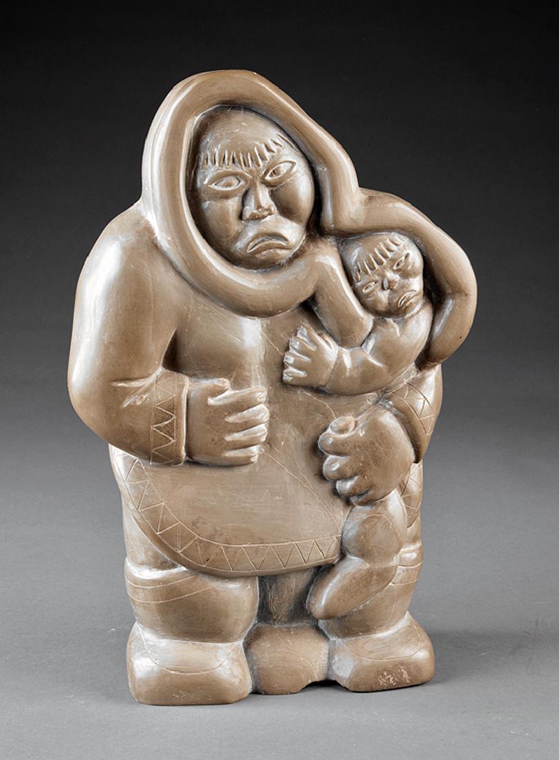 Inuit Carved Soapstone Group of Mother and Child (1 of 2)