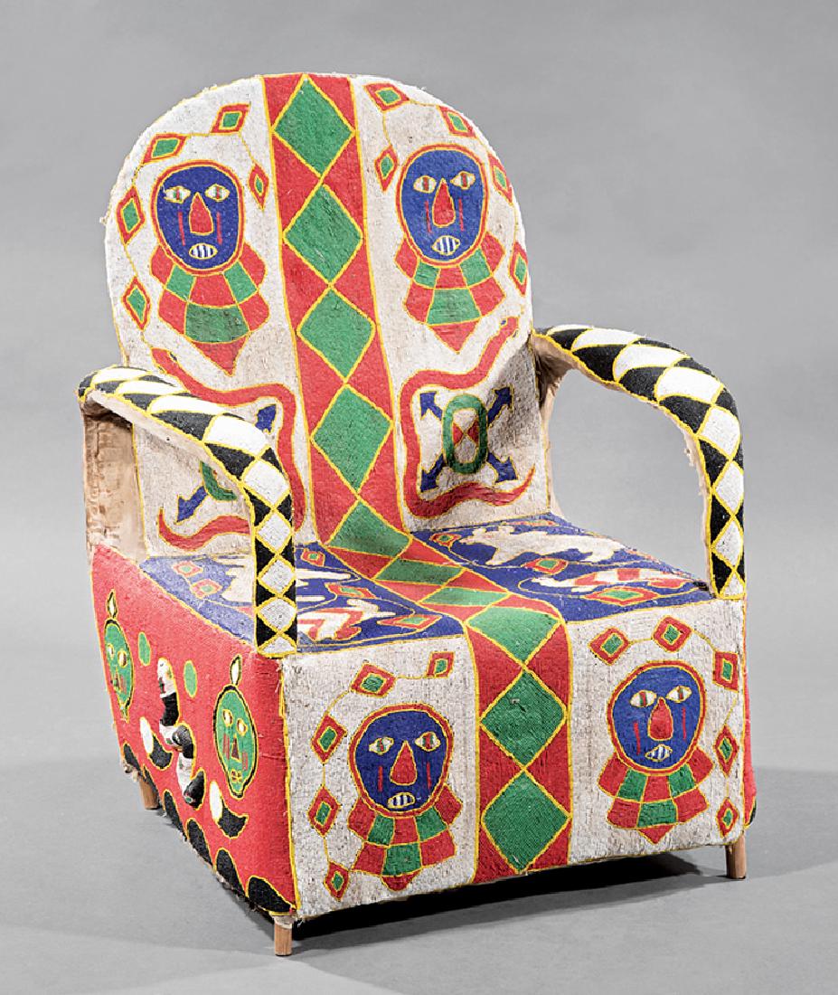 African Benin Polychrome-Beaded Armchair (1 of 2)