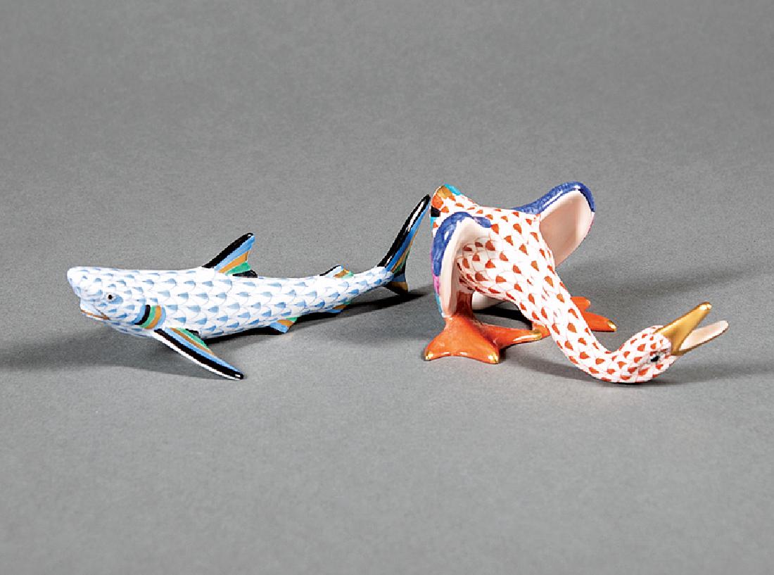 Two Herend Porcelain Shark and Goose Figurines (1 of 3)