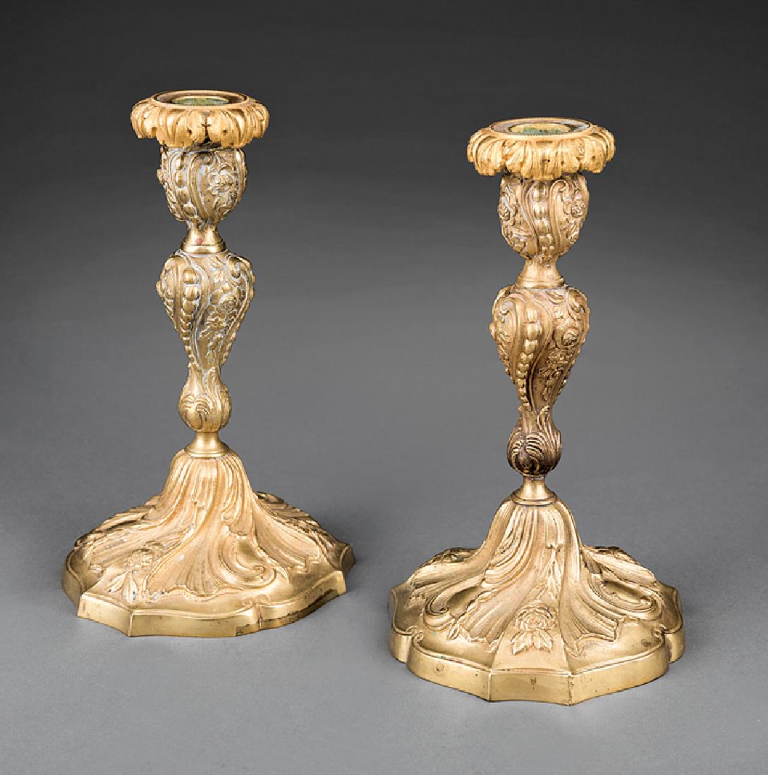 Pair of French Rococo-Style Bronze Candlesticks (1 of 1)