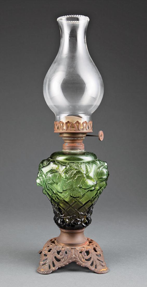 American Green Pressed Glass Oil Lamp (1 of 1)