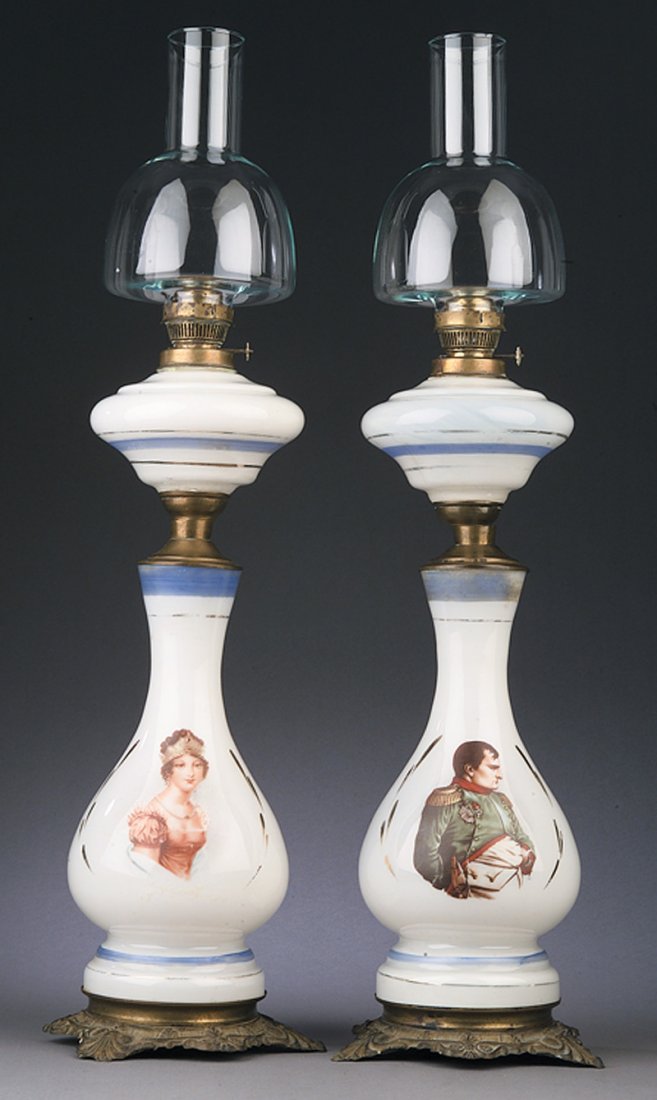 Pair of Continental Opaline Glass Kerosene Lamps (1 of 1)