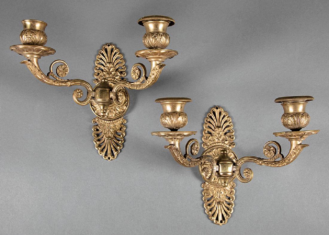 2 Louis XVI-Style Gilt Bronze Two-Light Sconces (1 of 1)