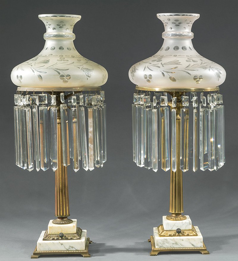 Pair of Victorian Brass and Marble Sinumbra Lamps (1 of 1)
