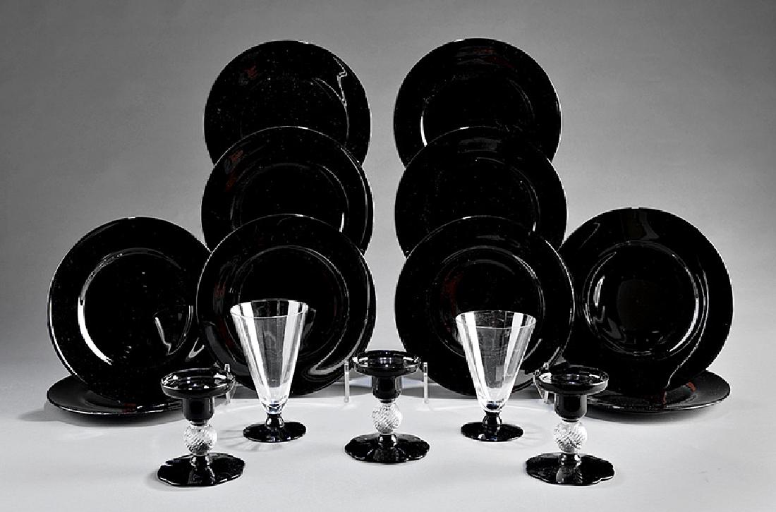 Group of Art Deco Black and Clear Glass Tableware (1 of 1)