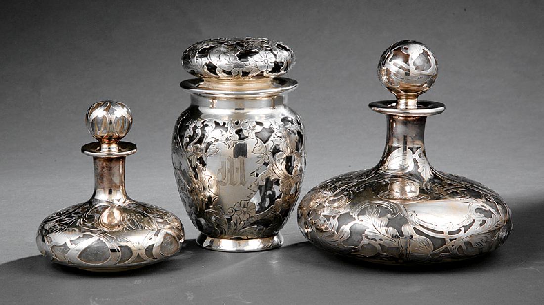 3 Silver Overlay Glass Dressing Table Accessories (1 of 1)